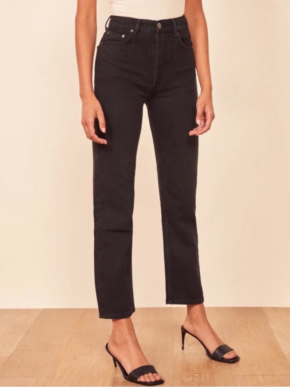 Reformation Cynthia High Rise Relaxed Jeans Washed Black 100% Cotton Size 27